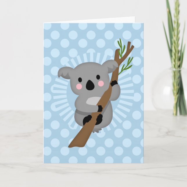 Cute Koala Bear - Blue Polka Dot Kort (Framsida)