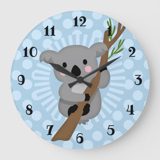 Cute Koala Bear - Blue Polka Dot Stor Klocka (Framsida)