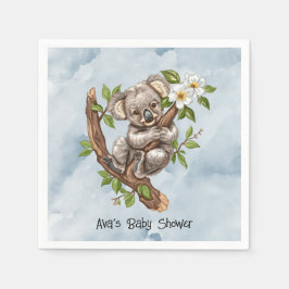 Cute Koala Bear Blue Watercolor Baby Shower Pappersservett
