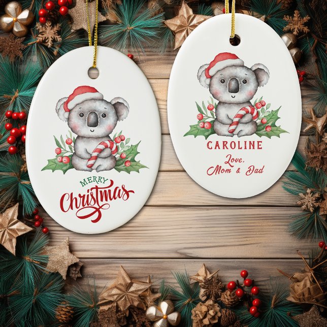 Cute Koala Bear Candy cane Kids Julgransprydnad Keramik (Skapare uppladdad)