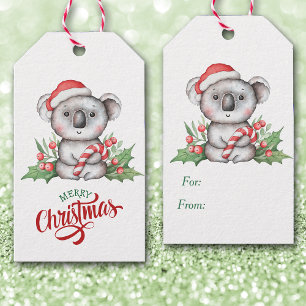Cute Koala Bear Candy cane Presentetikett