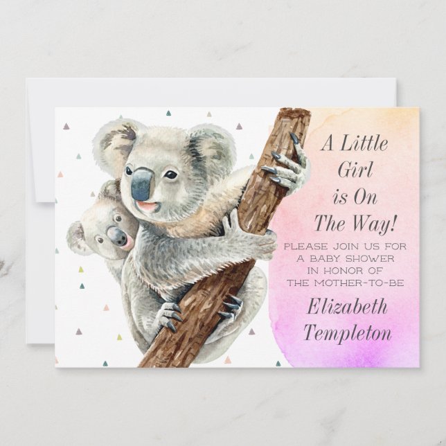 Cute Koala Bear Det är en Rosa Baby Shower Inbjudningar (Framsida)