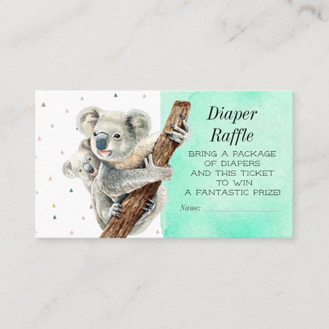 Cute Koala Bear Diaper Raffle Baby Shower Biljett (Framsida)