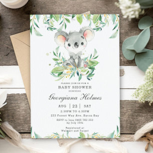 Cute Koala Bear Eucalyptus Greenery Baby Shower Inbjudningar