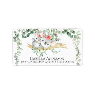 Cute Koala Bear Flicka Shower Address Label Adressetikett
