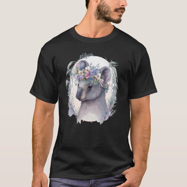 Cute Koala Bear Flower Crown Floral Koala T Shirt (Framsida)
