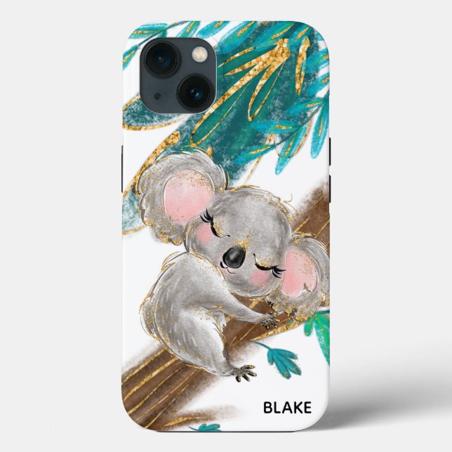 Cute Koala Bear Foliage Namn iPhone/iPad-fall (Baksida)
