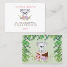 Cute Koala Bear Girl Diaper Raffle Baby Shower