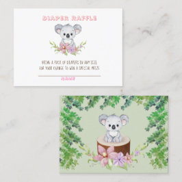 Cute Koala Bear Girl Diaper Raffle Baby Shower Visitkort