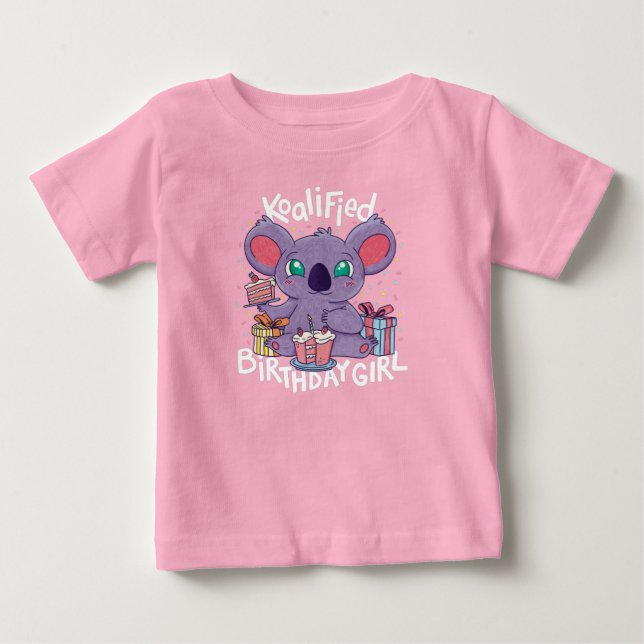 Cute Koala Bear Koalified Birthday Girl Rosa T Shirt (Framsida)