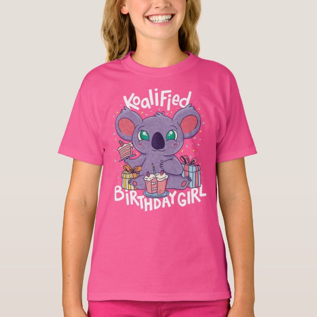 Cute Koala Bear Koalified Birthday Girl Rosa T Shirt (Framsida)