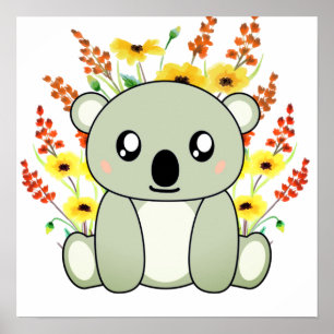 Cute Koala Bear med Flowers Poster