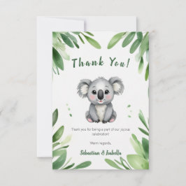 Cute Koala Bear med Grönt Löv Baby Shower Tack Kort