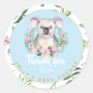 Cute Koala Bear Monogram Baby Shower Tack Runt Klistermärke
