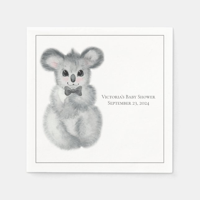 Cute Koala Bear Namn Blommigt Modern Baby Shower Pappersservett (Framsidan)