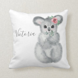 Cute Koala Bear Namn Blommigt Modern Simple Kudde