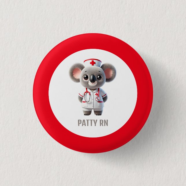 Cute Koala Bear Nurse med Red Stethoscope Knapp (Framsida)
