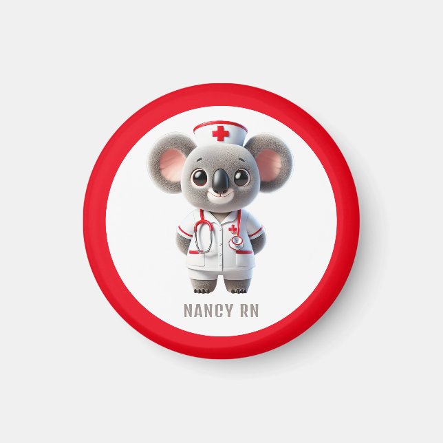 Cute Koala Bear Nurse med Red Stethoscope Magnet (Framsidan)