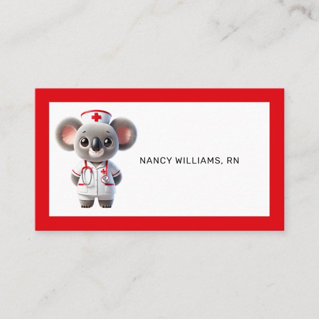 Cute Koala Bear Nurse med Red Stethoscope Visitkort (Framsida)