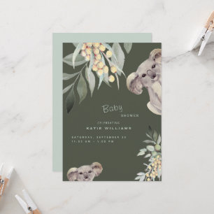 Cute Koala Bear Olive Baby Shower-inbjudan Inbjudningar