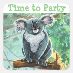 Cute Koala Bear Party Center Fyrkantigt Klistermärke
