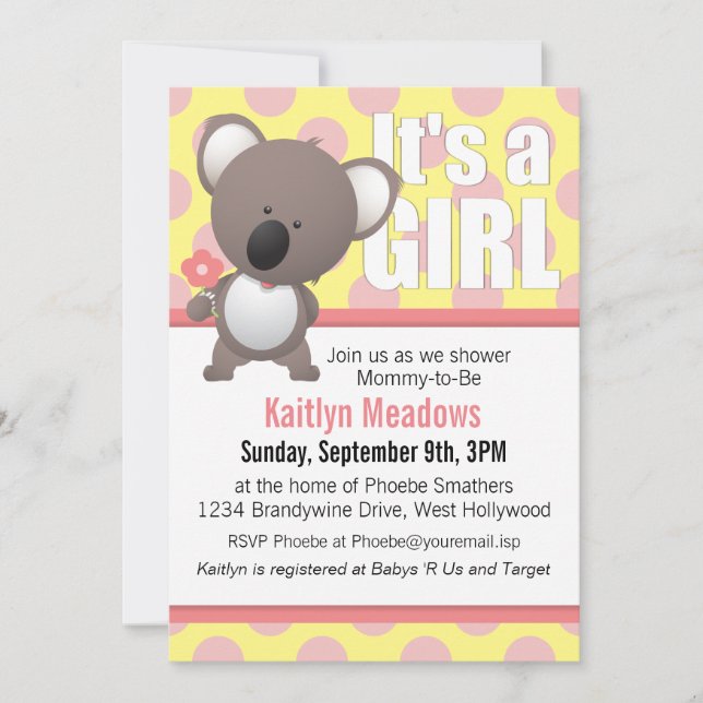 Cute Koala Bear Polka dots Baby Shower Inbjudningar (Framsida)
