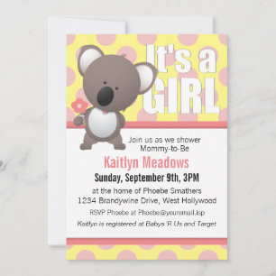 Cute Koala Bear Polka dots Baby Shower Inbjudningar
