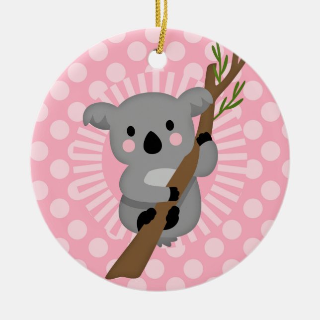 Cute Koala Bear - Rosa Grått Girl Julgransprydnad Keramik (Framsidan)