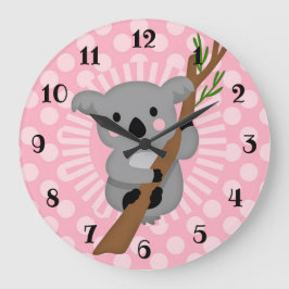 Cute Koala Bear - Rosa Grått Girl Stor Klocka