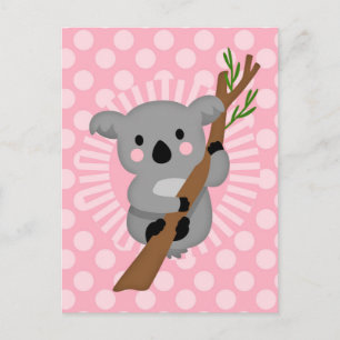 Cute Koala Bear - Rosa Grått Girl Vykort