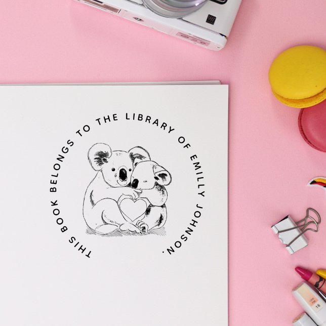 Cute Koala Bear Simple Modern Bibliotek Bok Stämpel (Skapare uppladdad)