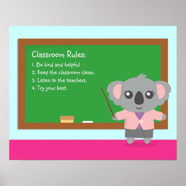 Cute Koala Bear Teacher Classroom Regler Poster (Framsidan)