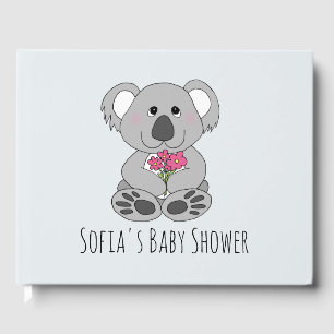 Cute Koala Bear Tecknad och Namn Baby Shower Gästböcker