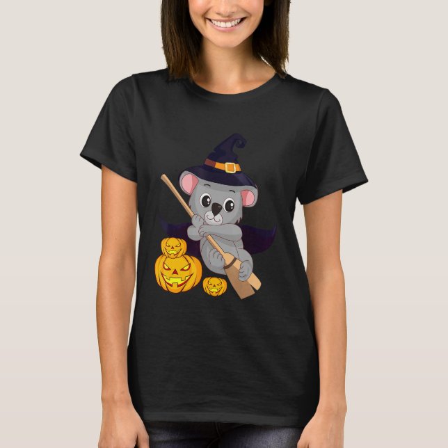 Cute Koala Bear Witch Pumpkin Easy Halloween Costu T Shirt (Framsida)