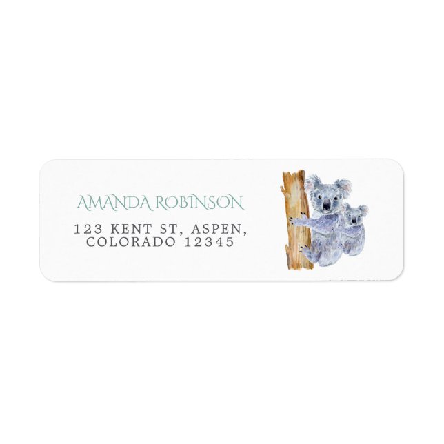 Cute Koala Bears Baby Shower Returadress Etikett (Framsidan)