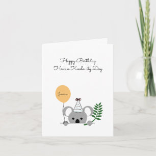 Cute koala Birthday Card - Anpassningsbar text Kort