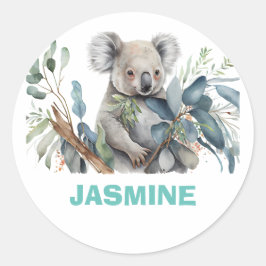 Cute koala björn, eucalyptus runt klistermärke