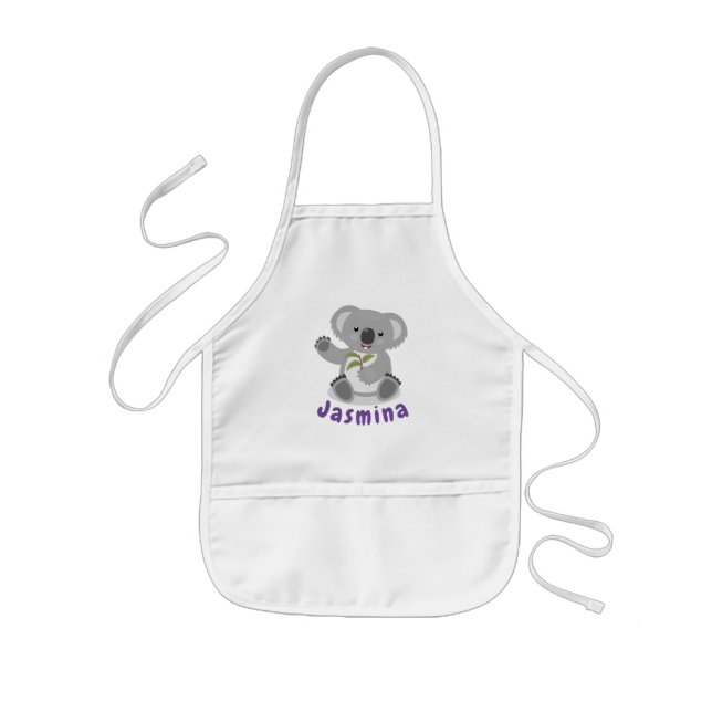 Cute koala björn med tecknad av löv barnförkläde (Framsidan)