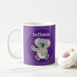 Cute koala björn med tecknad av löv kaffemugg