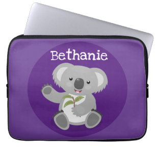 Cute koala björn med tecknad av löv laptop fodral