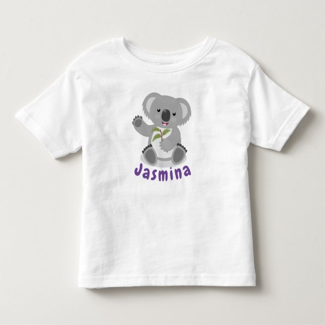 Cute koala björn med tecknad av löv t shirt (Framsida)