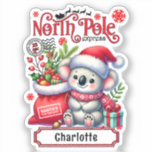 Cute Koala Chirstmas Personlig Namn Klistermärken<br><div class="desc">Cute Koala Chirstmas Personlig Namn Helgdag Stickers har en söt Koala som bär en julhatt och scarf med en julsäck. Perfekt för julklappar,  party och firande,  julklappar,  födelsedagar och så vidare. Skapat av Evco Studio www.zazzle.com/store/evcostudio</div>