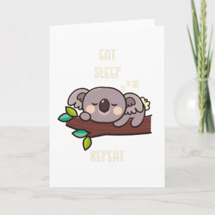 Cute Koala Eat Sömn Upprepa funna djur Kort
