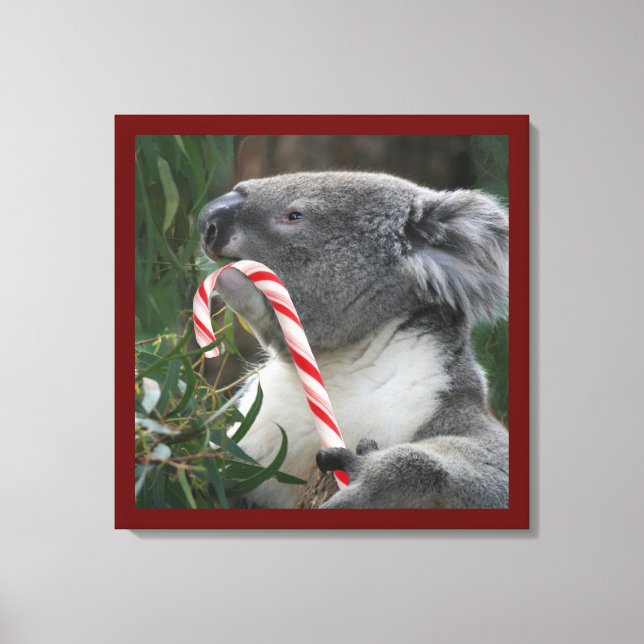 Cute Koala Eating Candy cane Canvastryck (Framsida)