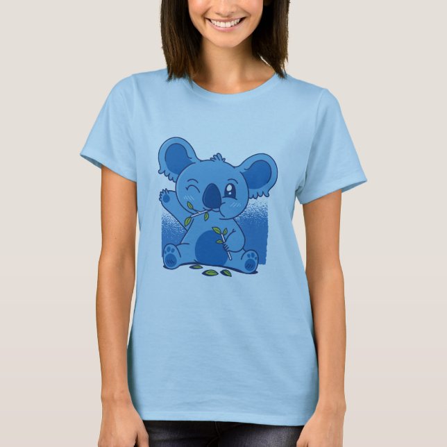 Cute Koala Eating Lövs T-Shirt (Framsida)