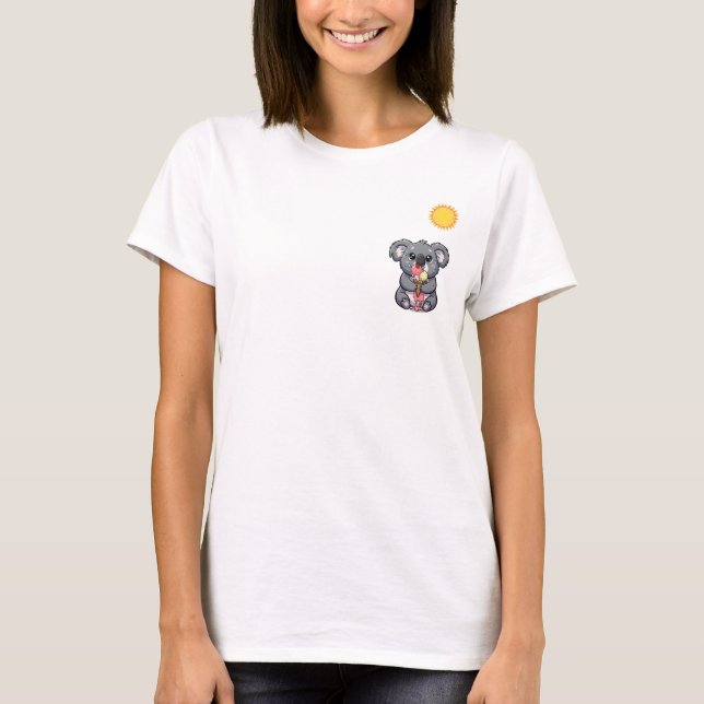 Cute Koala Eating Melting Ice Cream Under Hot Sun T Shirt (Framsida)