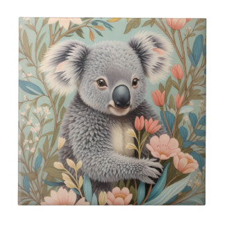 Cute Koala Elegant Pastel Floral Kakelplatta