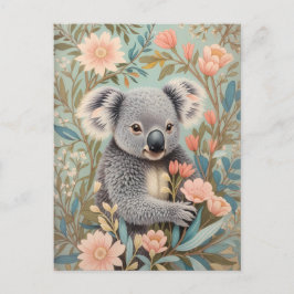 Cute Koala Elegant Pastel Floral Vykort