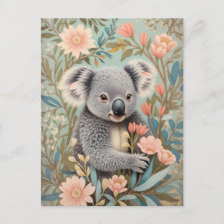 Cute Koala Elegant Pastel Floral Vykort