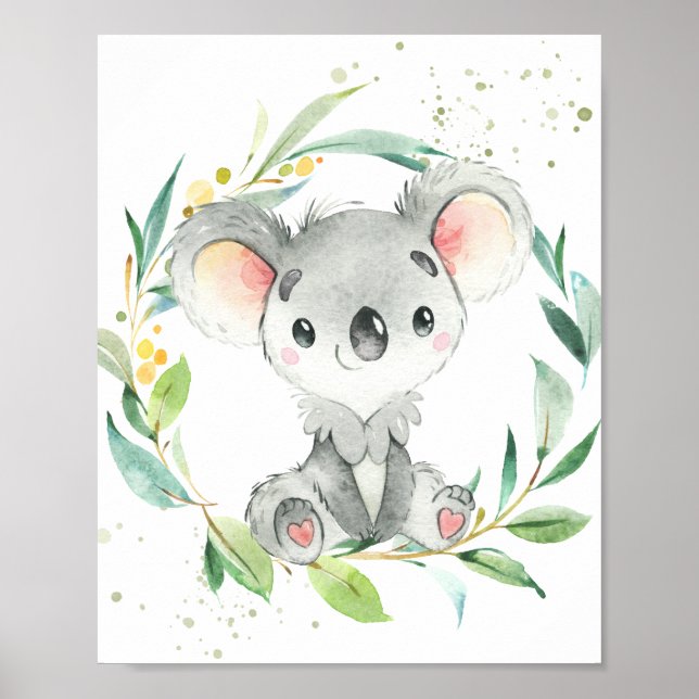 Cute Koala Eucalyptus Greenery Kids Wall Art Poster (Framsidan)